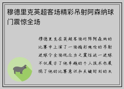 穆德里克英超客场精彩吊射阿森纳球门震惊全场