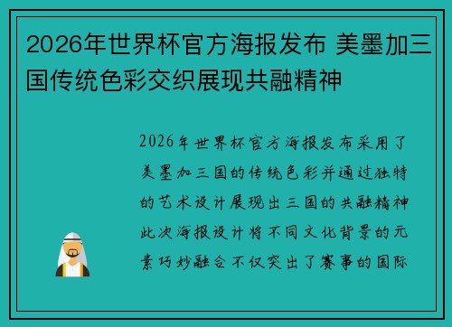 2026年世界杯官方海报发布 美墨加三国传统色彩交织展现共融精神